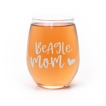 Beagle Mom Heart Stemless Wine Glass