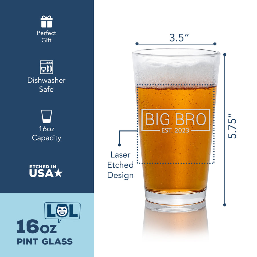 Big Bro Est Year Pint Beer Glass