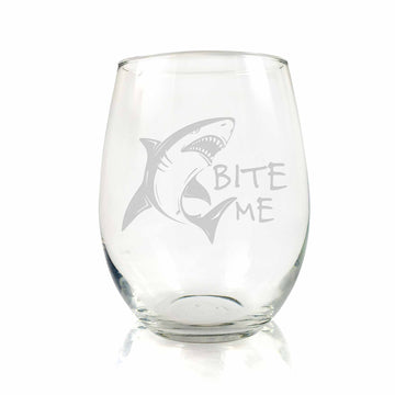 Bite Me Shark Week Stemless Wine Glass