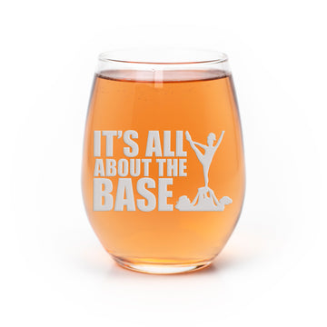 Cheerleader About Base Stemless Wine Glass
