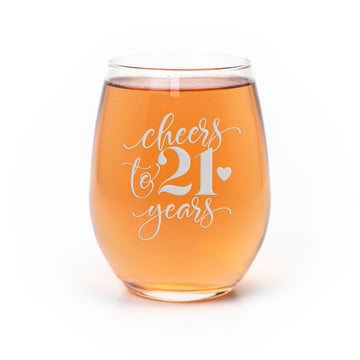 Cheers 21 Years Stemless Wine Glass