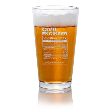 Civil Engineer Nutrition Facts Pint Beer Glass