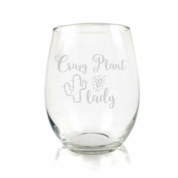 Crazy Plant Lady Cactus Heart Stemless Wine Glass