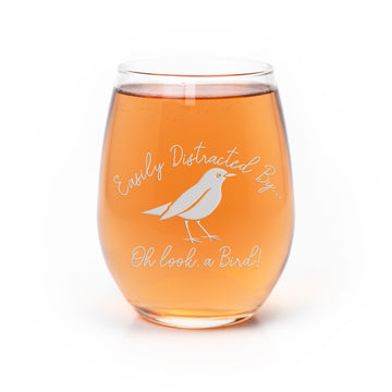 Distracted By Birds Stemless Wine Glass