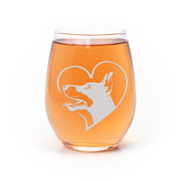 Doberman Heart Stemless Wine Glass