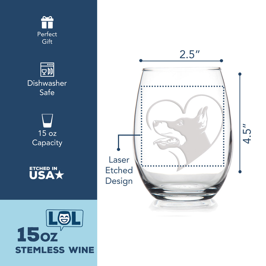 Doberman Heart Stemless Wine Glass