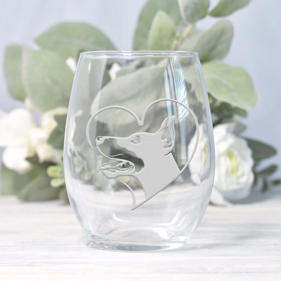 Doberman Heart Stemless Wine Glass