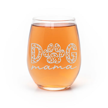 Dog Mama Leopard Stemless Wine Glass