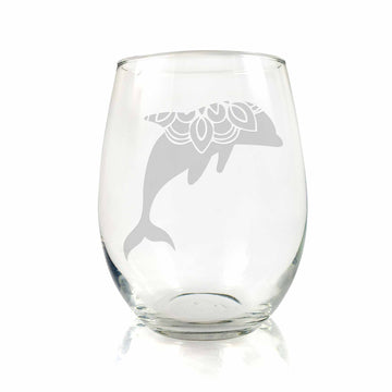 Dolphin Mandala Stemless Wine Glass