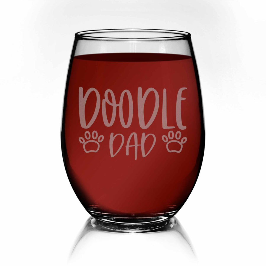 Doodle Dog Dad Stemless Wine Glass