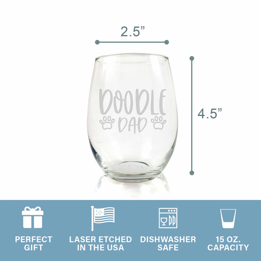 Doodle Dog Dad Stemless Wine Glass