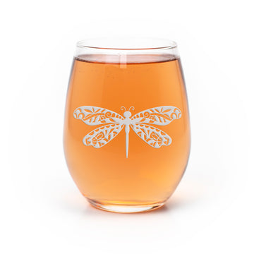 Dragonfly Mandala Stemless Wine Glass