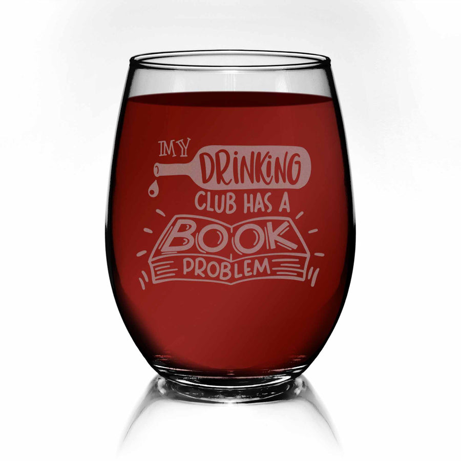 Drinking Club Book Worm Problem Stemless Wine Glass