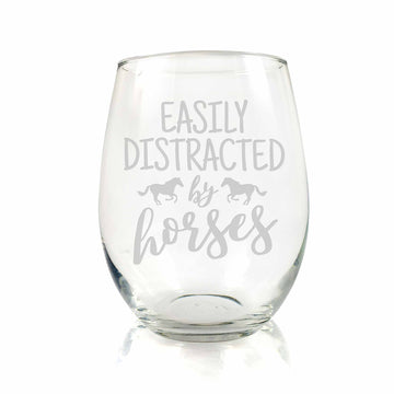 Easily Distracted By Horses Stemless Wine Glass