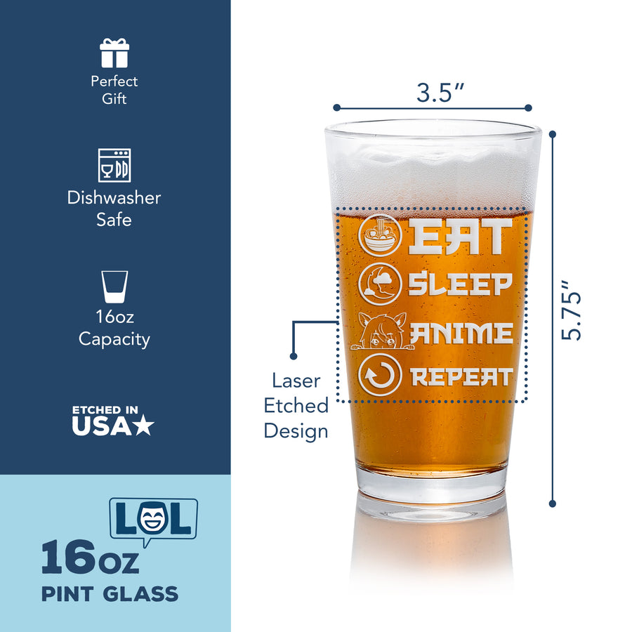 Eat Sleep Anime Pint Beer Glass