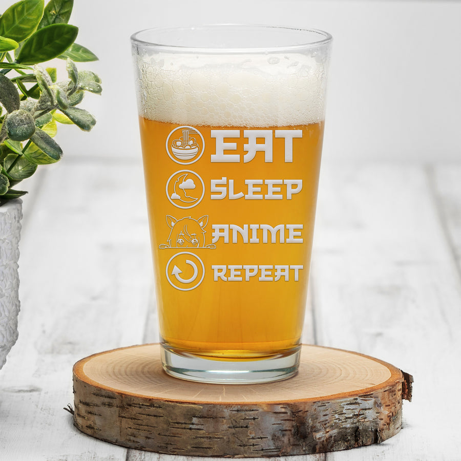 Eat Sleep Anime Pint Beer Glass