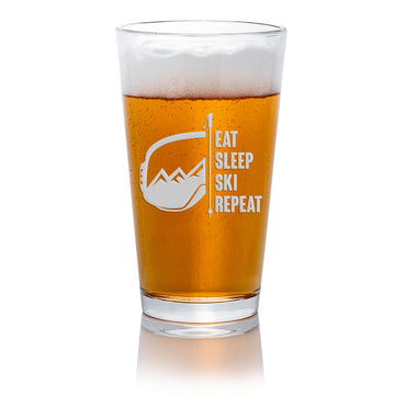Eat Sleep Ski Repeat Pint Beer Glass