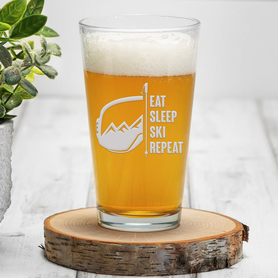 Eat Sleep Ski Repeat Pint Beer Glass