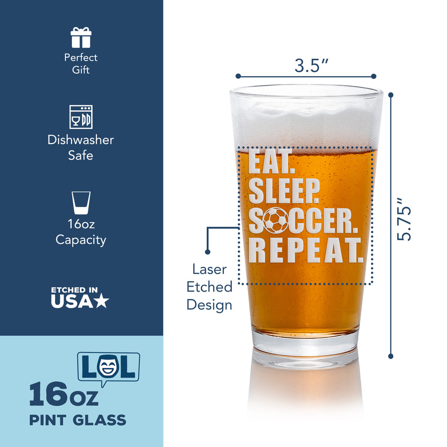 Eat Sleep Soccer Pint Beer Glass