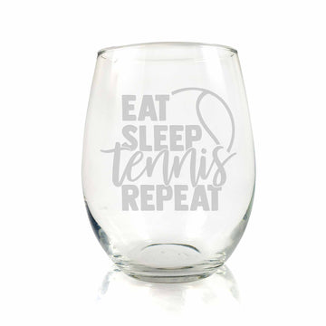 Eat Sleep Tennis Repeat Stemless Wine Glass