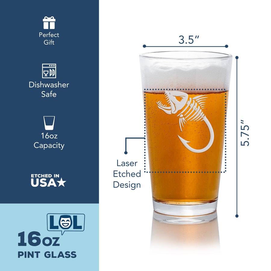 Fisherman Skeleton Hook Pint Beer Glass