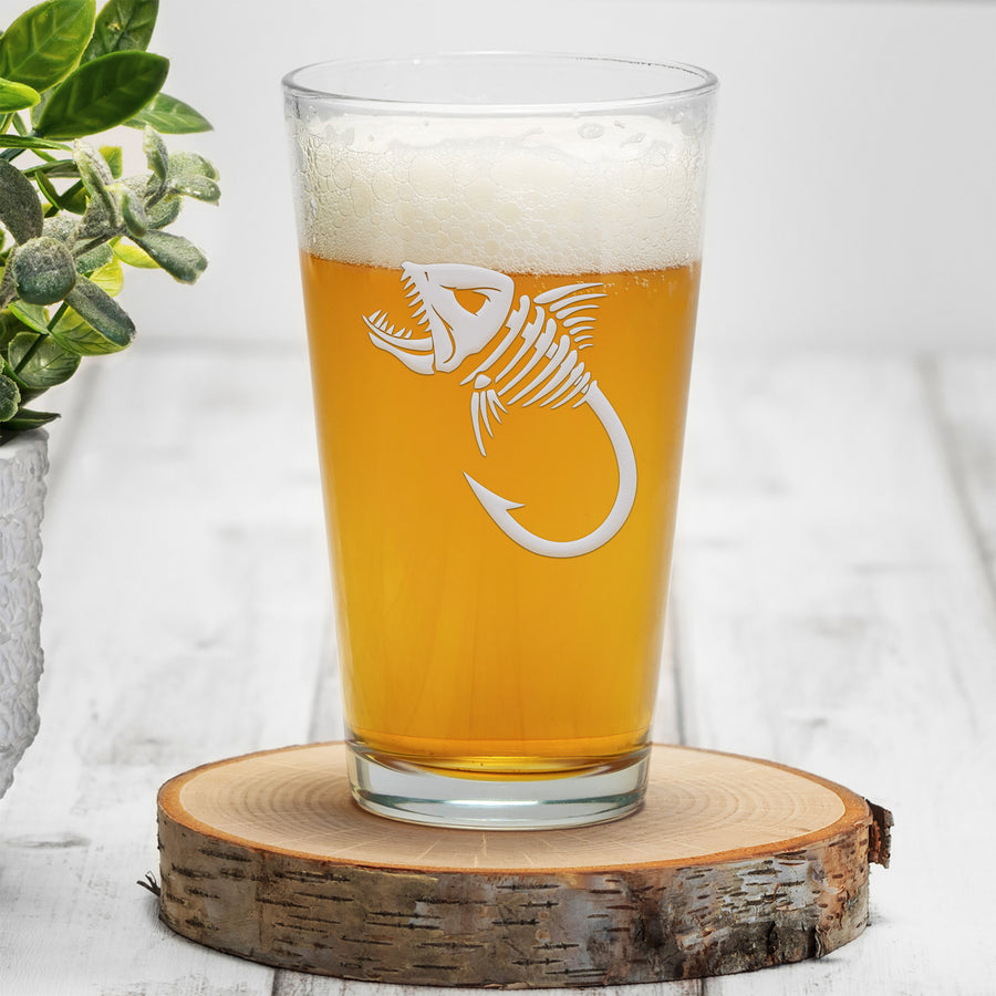 Fisherman Skeleton Hook Pint Beer Glass