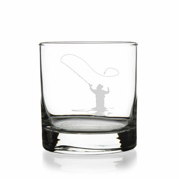 Fly Fisherman Round Rocks Glass