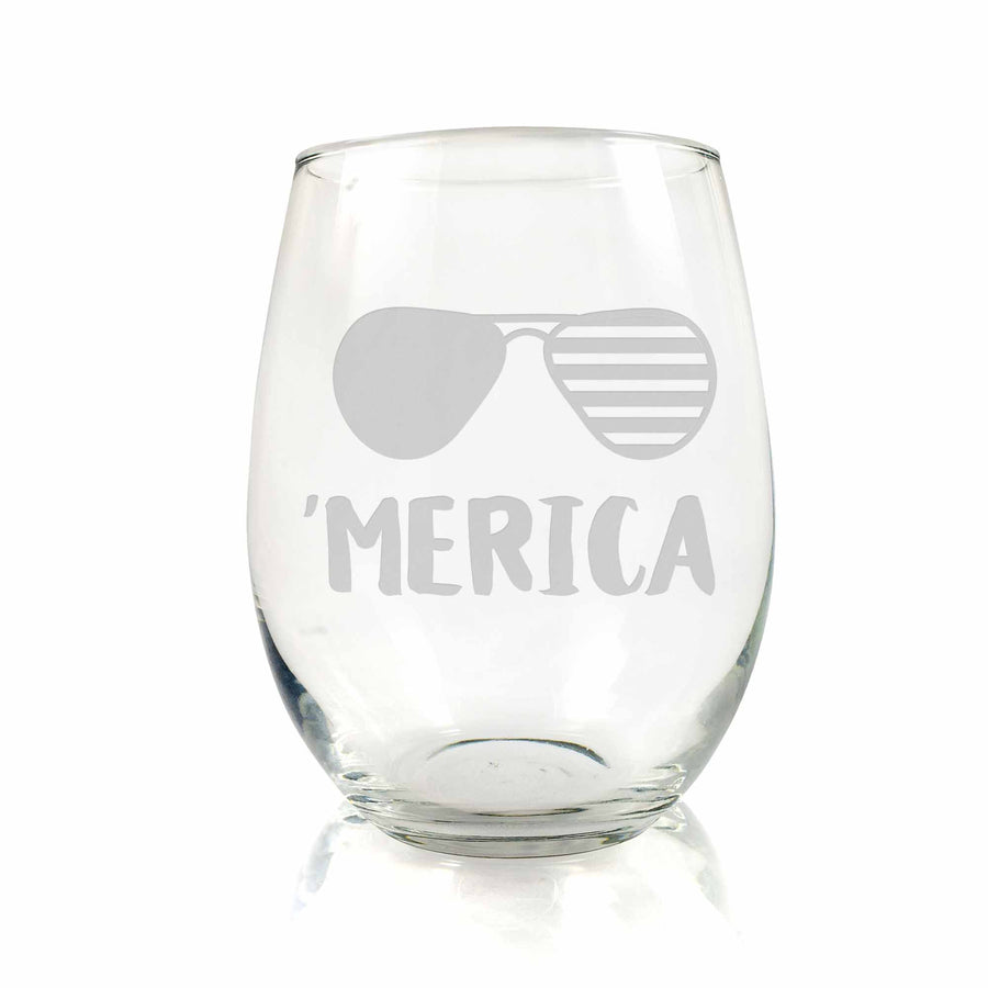 Forth Of July Sunglasses Merica Stemless Wine Glass