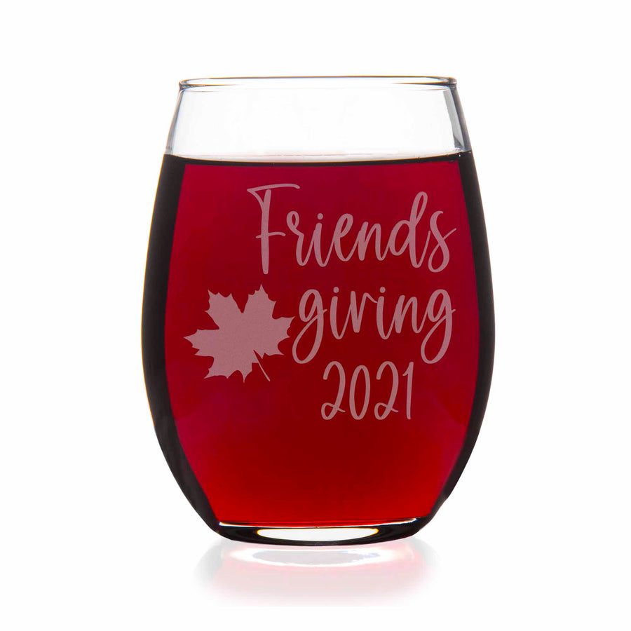 Funny Friendsgiving Plastic Stemless Wine Glasses, 15oz, 4pc