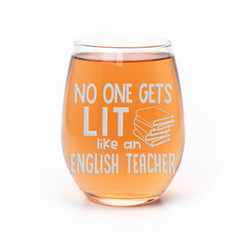 Get Lit English Teacher Stemless Wine Glass