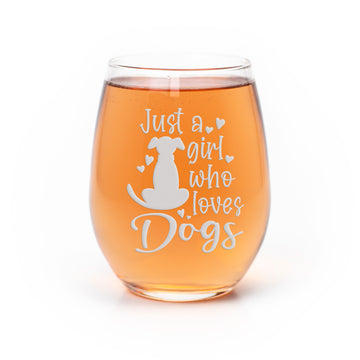 Girl Who Loves Dogs Stemless Wine Glass