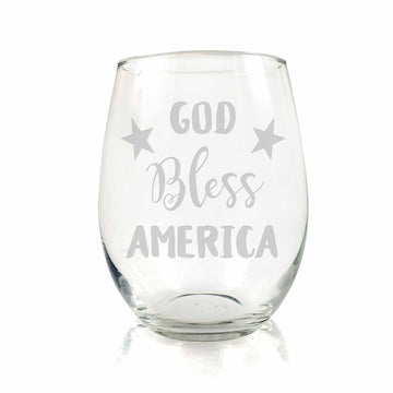 God Bless America Memorial Day Stemless Wine Glass