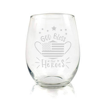 God Bless Our Essential Worker Heroes Stemless Wine Glass