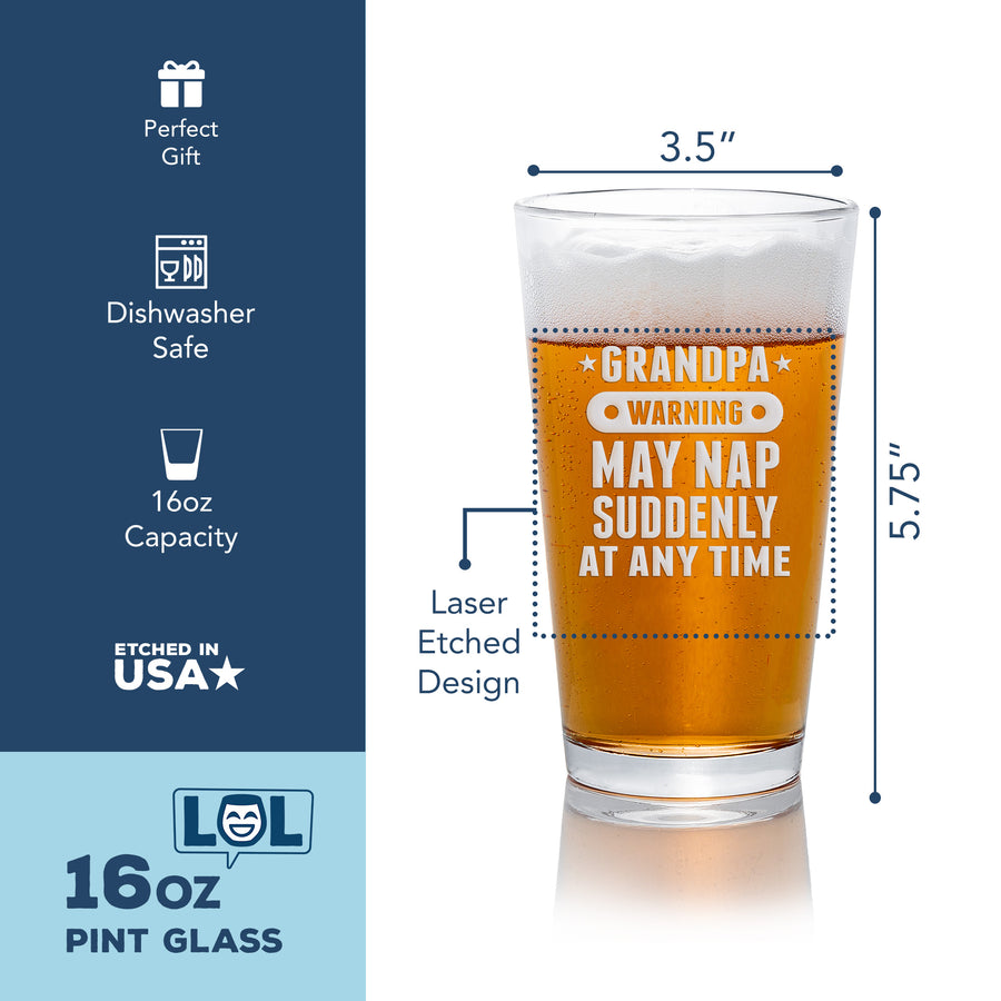 Grandpa Warning May Nap Pint Beer Glass