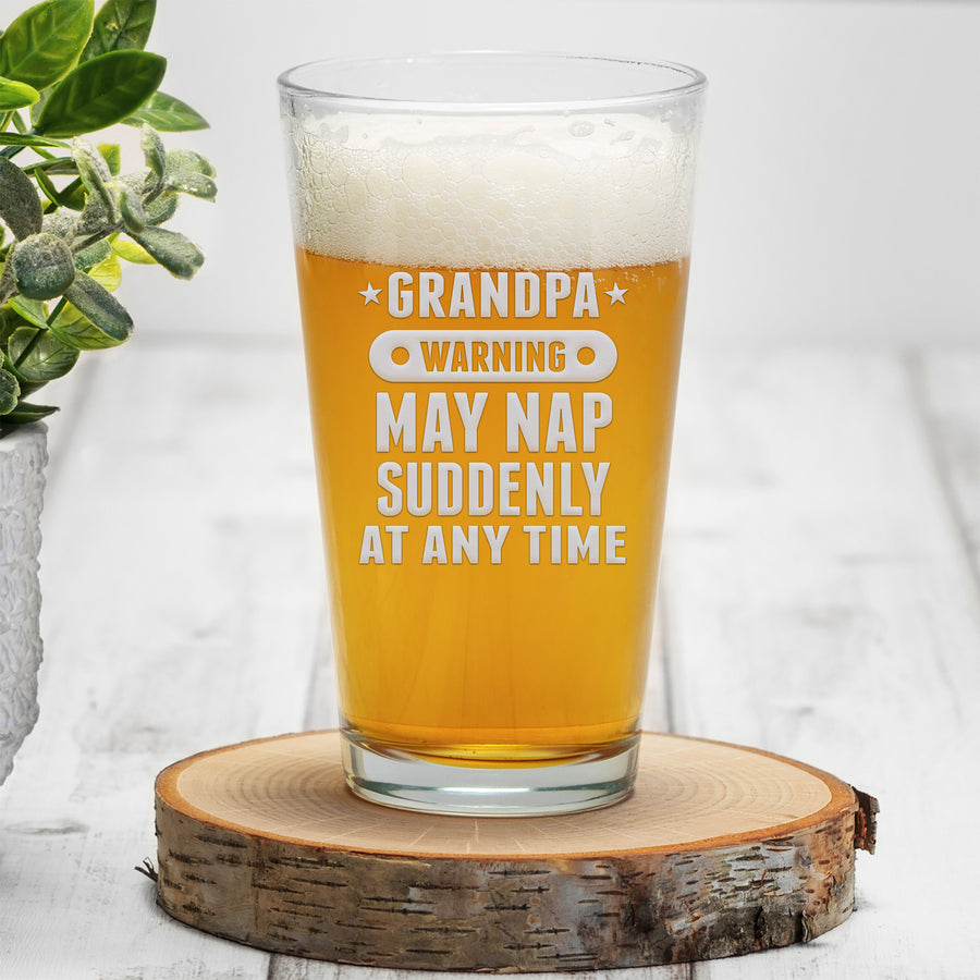 Grandpa Warning May Nap Pint Beer Glass