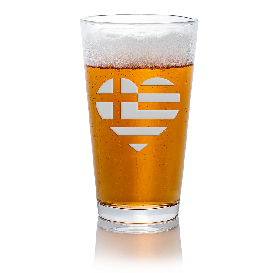 Greece Flag Heart Pint Beer Glass