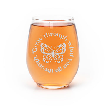 Grow Through Butterfly Stemless Wine Glass