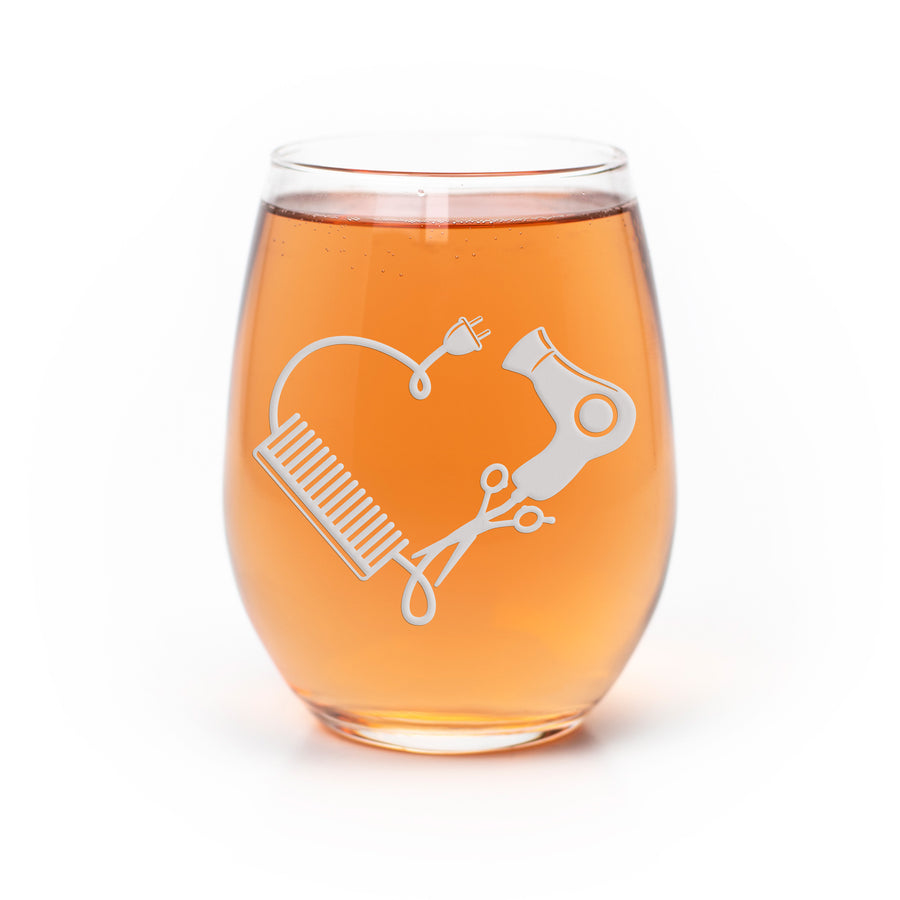 Hair Stylist Heart Custom Stemless Wine Glass