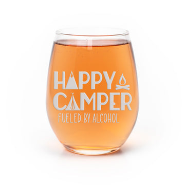 Happy Camper Fueled Stemless Wine Glass