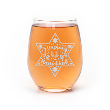 Happy Hanukkah Star Stemless Wine Glass