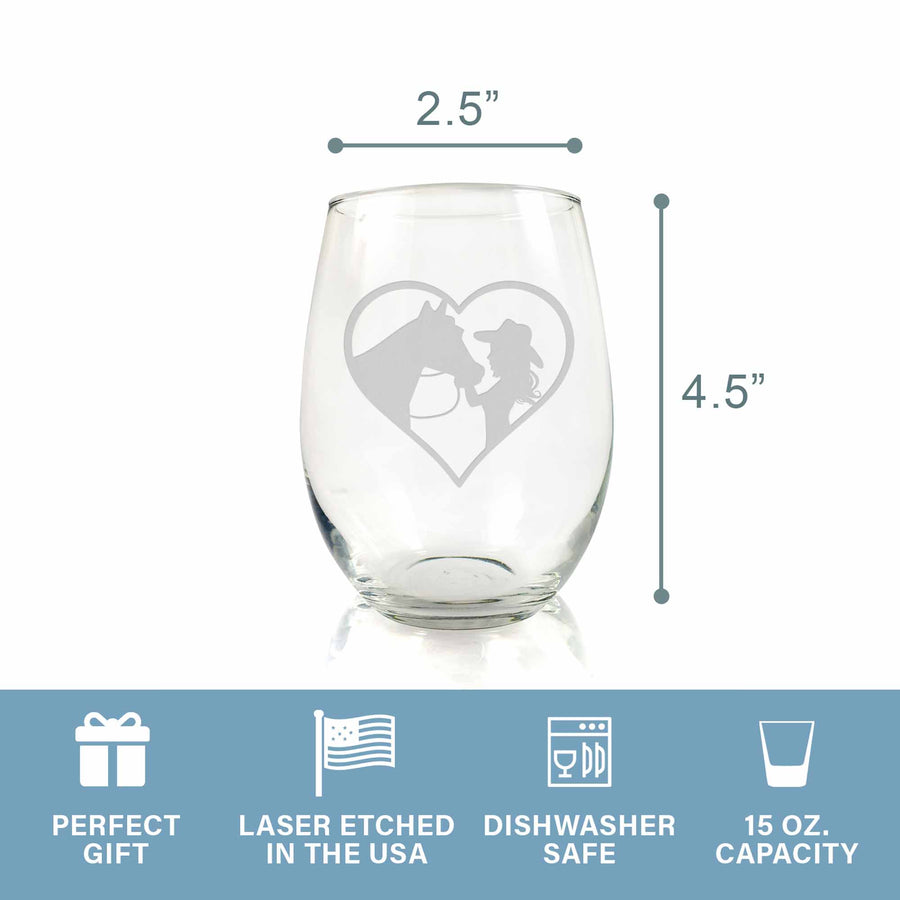 Heart Cowgirl Stemless Wine Glass
