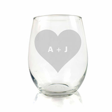 Heart With Initials Custom Stemless Wine Glass