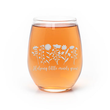 Helping Little Minds Flowers Stemless Wine Glass