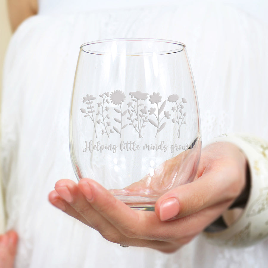 Helping Little Minds Flowers Stemless Wine Glass