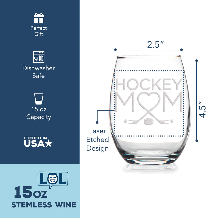 Hockey Mom Heart Stemless Wine Glass