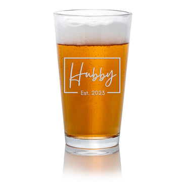 Hubby Cursive Est Pint Beer Glass