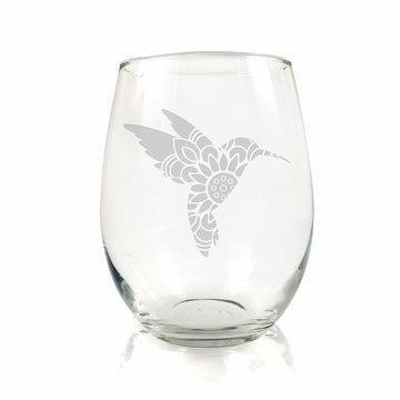 Hummingbird Mandala Stemless Wine Glass