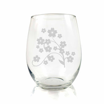 Japanese Cherry Blossom Stemless Wine Glass