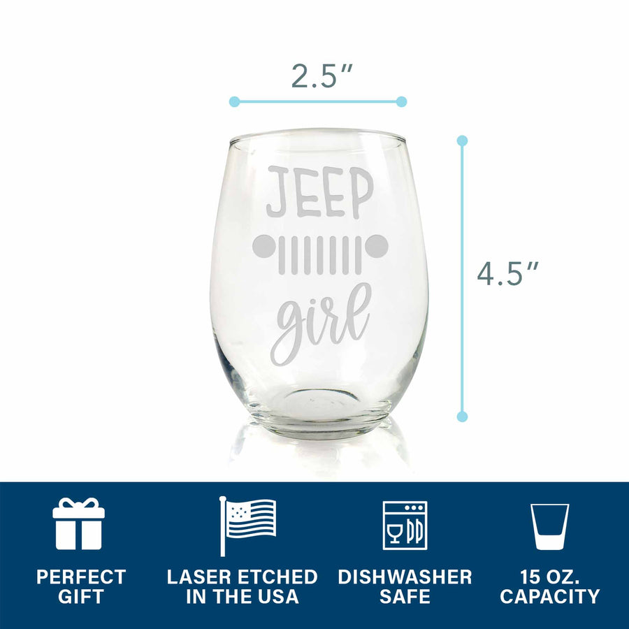 Jeep Girl Stemless Wine Glass