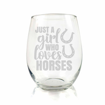 Just A Girl Loves Horses Stemless Wine Glass